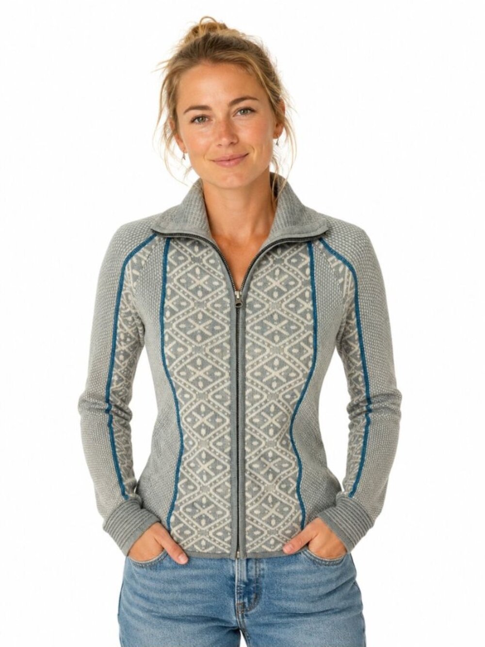 Smartwool Women's Full Zip Wool Sweater Jacket Gray Blue Merino Wool Size XS